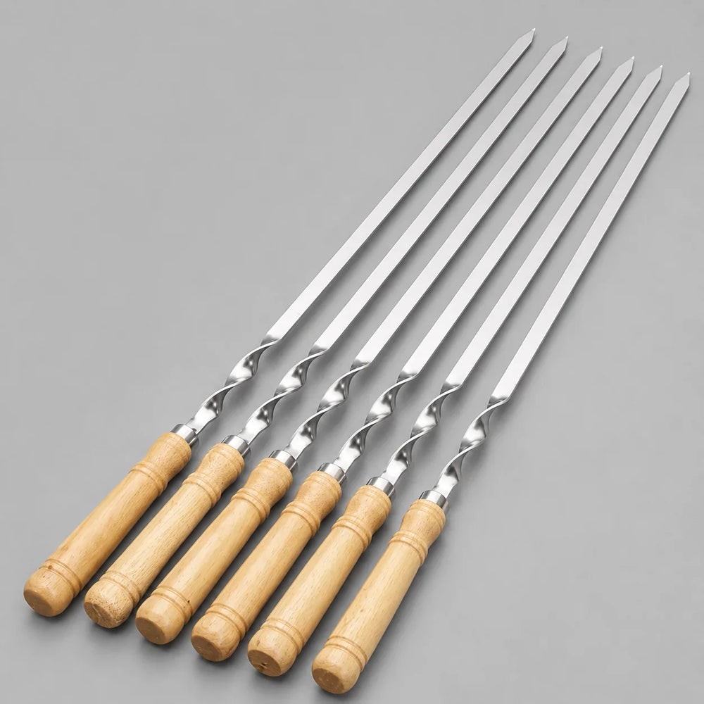 Grillspett i Rostfritt Stål med Trähandtag – 6-pack